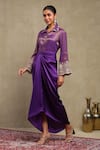 Dohr India_Purple Chanderi, Satin Embroidery Collared Dori Scallop Shirt Skirt Set _at_Aza_Fashions