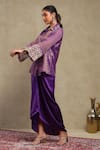 Buy_Dohr India_Purple Chanderi, Satin Embroidery Collared Dori Scallop Shirt Skirt Set 