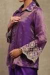 Shop_Dohr India_Purple Chanderi, Satin Embroidery Collared Dori Scallop Shirt Skirt Set 