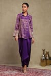 Buy_Dohr India_Purple Chanderi, Satin Embroidery Collared Dori Scallop Shirt Skirt Set _at_Aza_Fashions