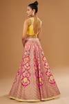 Shop_I Am Design_Pink Silk Embroidery, Mirrors, Sequins, Foil Printing Floral Lehenga Set _at_Aza_Fashions