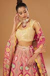 I Am Design_Pink Silk Embroidery, Mirrors, Sequins, Foil Printing Floral Lehenga Set _Online_at_Aza_Fashions