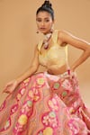 Buy_I Am Design_Pink Silk Embroidery, Mirrors, Sequins, Foil Printing Floral Lehenga Set _Online_at_Aza_Fashions