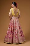 Shop_I Am Design_Pink Silk Embroidery, Mirrors, Sequins Sweetheart Botanical Print Lehenga Set _at_Aza_Fashions