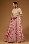 I Am Design_Pink Silk Embroidery, Mirrors, Sequins Sweetheart Botanical Print Lehenga Set _Online_at_Aza_Fashions