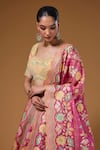 Buy_I Am Design_Pink Silk Embroidery, Mirrors, Sequins Sweetheart Botanical Print Lehenga Set _Online_at_Aza_Fashions