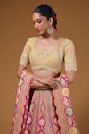 I Am Design_Pink Silk Embroidery, Mirrors, Sequins Sweetheart Botanical Print Lehenga Set _at_Aza_Fashions