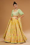 Buy_I Am Design_Yellow Silk Embroidery, Mirrors, Sequins Square Neck Flower Print Lehenga Set _at_Aza_Fashions
