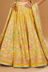 Buy_I Am Design_Yellow Silk Embroidery, Mirrors, Sequins Square Neck Flower Print Lehenga Set _Online_at_Aza_Fashions