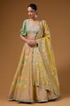 Buy_I Am Design_Yellow Silk Mirrors, Sequins, Embroidery Square Neck Garden Print Lehenga Set _at_Aza_Fashions