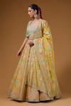 Shop_I Am Design_Yellow Silk Mirrors, Sequins, Embroidery Square Neck Garden Print Lehenga Set _Online_at_Aza_Fashions