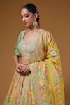 I Am Design_Yellow Silk Mirrors, Sequins, Embroidery Square Neck Garden Print Lehenga Set _at_Aza_Fashions