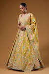 Buy_I Am Design_Yellow Silk Embroidery, Mirrors, Sequins, Foil Printing Botanical Lehenga Set _Online_at_Aza_Fashions