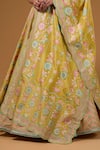 I Am Design_Yellow Silk Embroidery, Mirrors, Sequins, Foil Printing Botanical Lehenga Set _at_Aza_Fashions