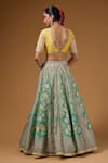 Shop_I Am Design_Green Silk Embroidery, Mirrors, Sequins Square Neck Garden Print Lehenga Set _at_Aza_Fashions