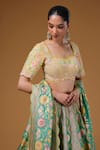 Buy_I Am Design_Green Silk Embroidery, Mirrors, Sequins Square Neck Garden Print Lehenga Set _Online_at_Aza_Fashions