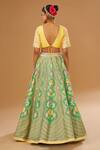 Shop_I Am Design_Green Silk Embroidery, Mirrors, Sequins Square Neck Bloom Print Lehenga Set _at_Aza_Fashions