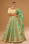 Buy_I Am Design_Green Silk Embroidery, Mirrors, Sequins Square Neck Bloom Print Lehenga Set _at_Aza_Fashions