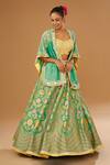 Buy_I Am Design_Green Silk Mirrors, Embroidery, Sequins Sweetheart Neck, Petal Print Lehenga Set _at_Aza_Fashions