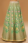 I Am Design_Green Silk Mirrors, Embroidery, Sequins Sweetheart Neck, Petal Print Lehenga Set _Online_at_Aza_Fashions