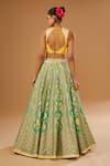 Shop_I Am Design_Green Silk Mirrors, Embroidery, Sequins Sweetheart Neck, Petal Print Lehenga Set _Online_at_Aza_Fashions