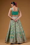 Shop_I Am Design_Green Silk Embroidery, Sequins, Mirrors, Zari, Foil Printing Floral Lehenga Set _at_Aza_Fashions