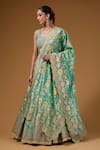 Buy_I Am Design_Green Silk Embroidery, Sequins, Mirrors, Zari, Foil Printing Floral Lehenga Set _Online_at_Aza_Fashions