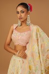 I Am Design_Ivory Silk Embroidery, Foil Printing, Mirrors, Sequins Petal Lehenga Set _Online_at_Aza_Fashions