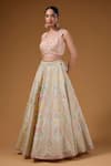 Buy_I Am Design_Ivory Silk Embroidery, Mirrors, Sequins Sweetheart Bouquet Print Lehenga Set _Online_at_Aza_Fashions
