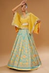 Buy_I Am Design_Mint Silk Gota Patti, Zari, Embroidery, Floral Print Lehenga And Kaftan Set _at_Aza_Fashions