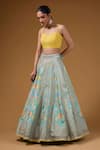 Buy_I Am Design_Mint Silk Embroidery, Sequins, Mirrors V-neck Floral Print Lehenga And Kaftan Set _Online_at_Aza_Fashions