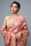 I Am Design_Pink Silk Zari, Embroidery, Mirrors, Sequins Floral Print Saree With Blouse _Online_at_Aza_Fashions