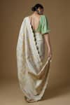 Shop_I Am Design_Ivory Silk Embroidery, Mirrors, Floral Print Saree With Puff Sleeve Blouse _at_Aza_Fashions