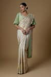 Buy_I Am Design_Ivory Silk Embroidery, Mirrors, Floral Print Saree With Puff Sleeve Blouse _at_Aza_Fashions