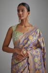 I Am Design_Purple Silk Zari, Embroidery, Mirrors, Sequins Flower Print Saree With Blouse _Online_at_Aza_Fashions