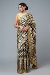 Buy_I Am Design_Black Silk Embroidery, Zari, Mirrors, Sequins Floret Print Saree With Blouse _at_Aza_Fashions