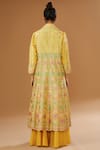Shop_I Am Design_Yellow Silk Embroidery, Foil Printing, Floral Anarkali Jacket Skirt Set _at_Aza_Fashions