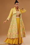 Buy_I Am Design_Yellow Silk Embroidery, Foil Printing, Floral Anarkali Jacket Skirt Set _at_Aza_Fashions