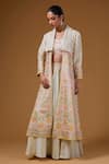 Buy_I Am Design_Ivory Silk Embroidery, Sequins, Mirrors Open Neck, Floral Print Jacket Skirt Set _at_Aza_Fashions