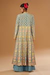 Shop_I Am Design_Blue Silk Embroidery, Mirrors, Sequins, Metallic Floral Print Jacket Palazzo Set _at_Aza_Fashions