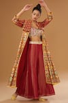 Buy_I Am Design_Red Silk Embroidery, Mirrors, Sequins Open Neck, Floral Print Jacket Palazzo Set _at_Aza_Fashions
