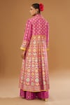 Shop_I Am Design_Pink Silk Embroidery, Mirrors, Sequins Open Neck, Flora Print Jacket Palazzo Set _at_Aza_Fashions
