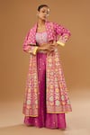 Buy_I Am Design_Pink Silk Embroidery, Mirrors, Sequins Open Neck, Flora Print Jacket Palazzo Set _at_Aza_Fashions