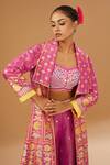 Shop_I Am Design_Pink Silk Embroidery, Mirrors, Sequins Open Neck, Flora Print Jacket Palazzo Set _Online_at_Aza_Fashions