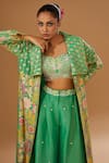 Buy I Am Design Green Silk Embroidery, Mirrors, Sequins Open Flower Print Jacket Palazzo Set Online at Aza Fashions Buy_I Am Design_Green Silk Embroidery, Mirrors, Sequins Open Flower Print Jacket Palazzo Set _Online_at_Aza_Fashions