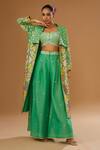Buy I Am Design Green Silk Embroidery, Mirrors, Sequins Open Flower Print Jacket Palazzo Set at Aza Fashions Buy_I Am Design_Green Silk Embroidery, Mirrors, Sequins Open Flower Print Jacket Palazzo Set _at_Aza_Fashions