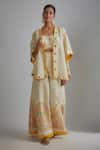 Buy_I Am Design_Ivory Silk Mirrors, Sequins, Embroidery Open Neck, Printed Palazzo And Cape Set _at_Aza_Fashions