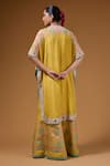 Shop_I Am Design_Yellow Silk Embroidery, Mirrors, Sequins Open Neck, Printed Palazzo And Cape Set _at_Aza_Fashions