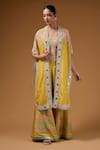 Buy_I Am Design_Yellow Silk Embroidery, Mirrors, Sequins Open Neck, Printed Palazzo And Cape Set _at_Aza_Fashions