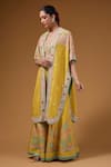 I Am Design_Yellow Silk Embroidery, Mirrors, Sequins Open Neck, Printed Palazzo And Cape Set _Online_at_Aza_Fashions